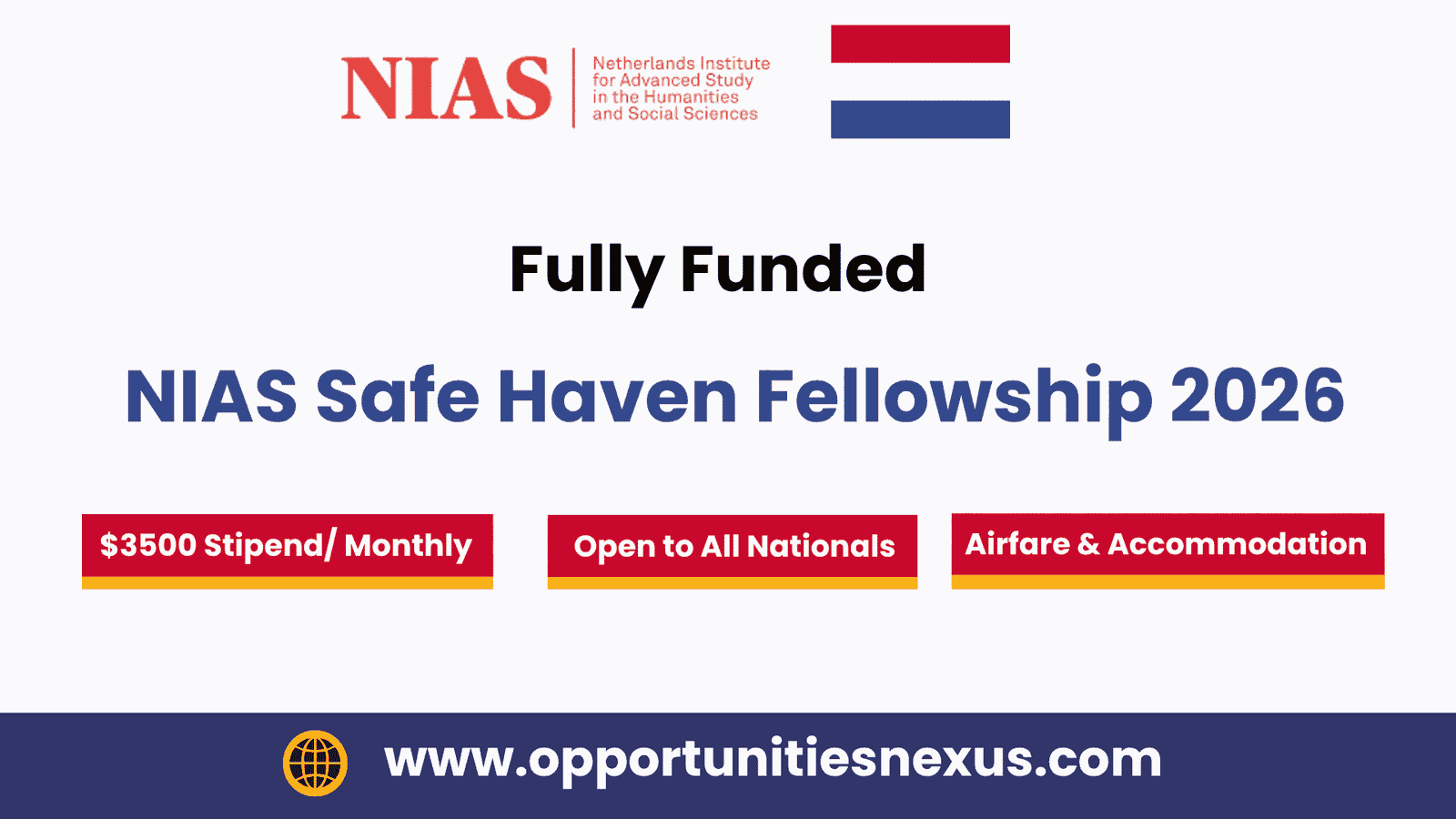 NIAS Safe Haven Fellowship 2026 In Netherlands Fully Funded 