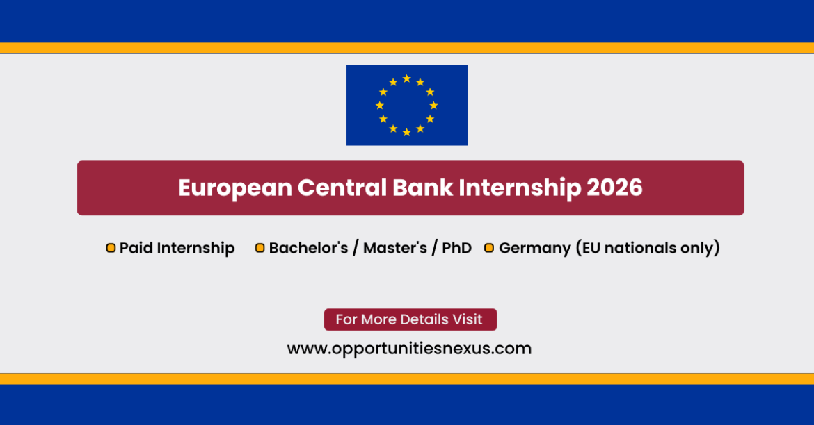 European Central Bank Internship 2026 paid ECB traineeship Frankfurt Germany EU nationals bachelor masters PhD 1170 2120 per month