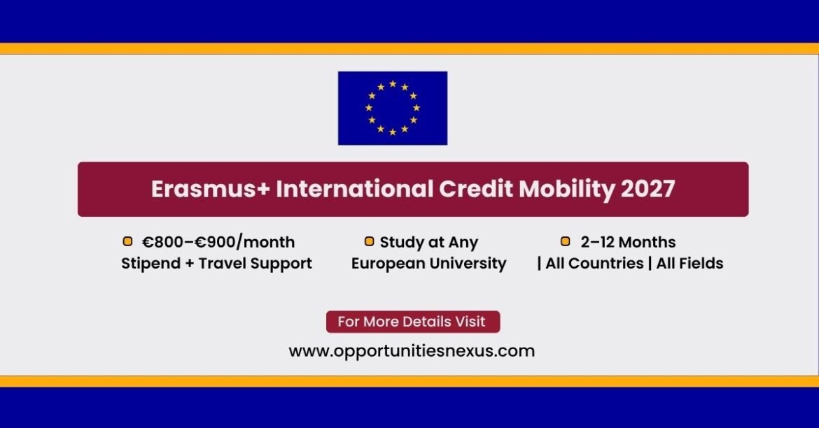 Erasmus+ International Credit Mobility 2027 KA171 study Europe 800 900 euros monthly stipend travel support zero tuition fees 2 to 12 months worldwide students