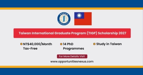Taiwan International Graduate Program 2027 at Academia Sinica Taipei — tax-free NT$40,000 monthly PhD stipend across 14 programmes